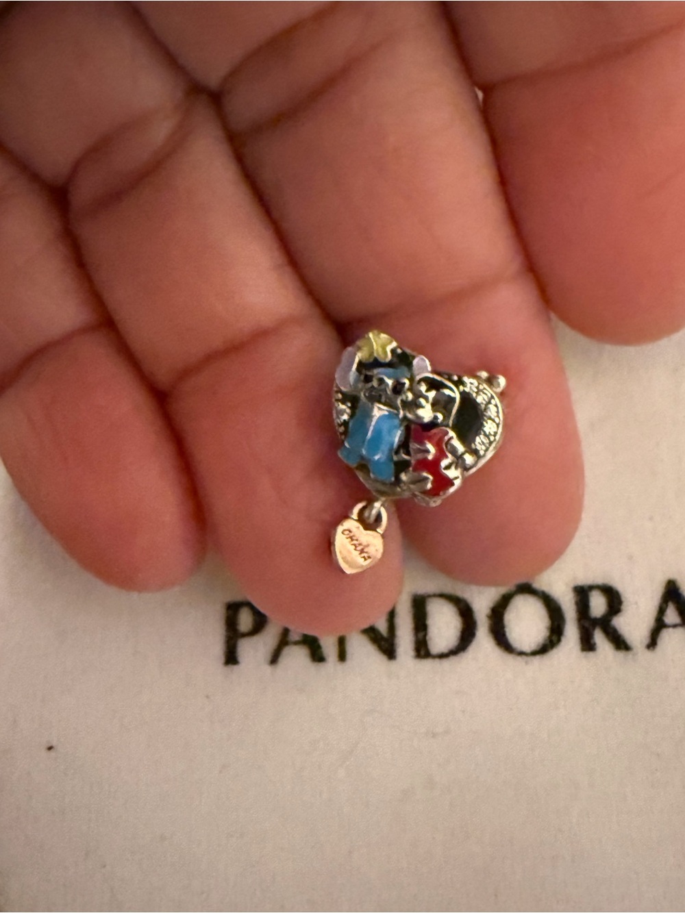 Pandora Silver Enamel Mickey & Minnie Dangle Charm with Blue and Red Accents